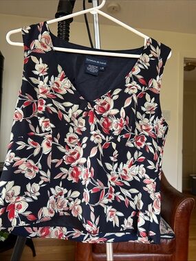 Tristan & Iseut Navy Floral V-Neck Sleeveless Dress